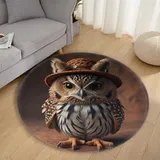 WANAHTON Teppich Wohnzimmer rund Flauschiger Teppich rund Teppich Eule, rund für Wohnzimmer, Schlafzimmer 80 cm