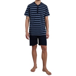 CECEBA Herren Schlafanzug, 2-tlg. Set - Philadelphia, Shorty, kurz, Knopfleiste, Baumwolle Blau/Weiß 2XL