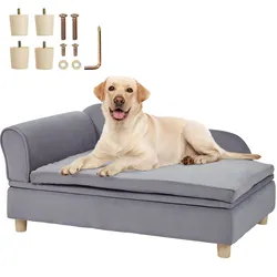 VEVOR Haustiersofa, Hundecouch für große Hunde und Katzen, weiches, samtiges Hundesofabett, 50 kg belastbares Katzensofa, Hundebett, Haustierbett, grau