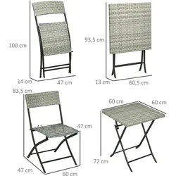 Outsunny - Garten-Bistroset - 60L x 60B x 72H cm - hellgrau