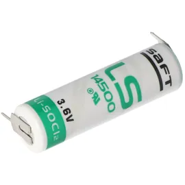 Saft LS14500 AA Ltihium Batterie 3,6 Volt mit Printanschluss, LS14500 LiSOCl2 2600mAh 1er Print - / 2er Print +