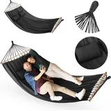 outtec Outtec® Hängematte mit Kissen - 200x150 cm, bis 200kg, - Baumwoll Hammock für Outdoor, Garten, Balkon - für Kinder und Erwachsene - Dunkelgrau