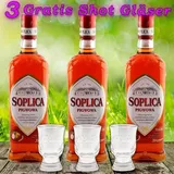 (EUR 25,67/L) 3x Soplica Quitten Likör Pigwowa 28% vol. 500ml + 3 Gläser Gratis