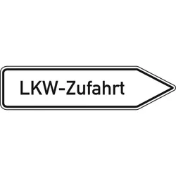 Schild I Wegweiser LKW-Zufahrt, rechtsweisend, Aluminium RA0, reflektierend, 1400x350mm, DIN 67520