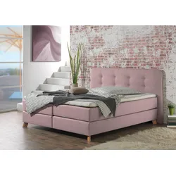 Boxspringbett HOME AFFAIRE "Cecina", rosa (rosé), B:122cm L:210cm, Struktur fein (100% Polyester), Komplettbetten, Boxspringbett, in 5 Breiten, 3 Ausführungen, 2 Härtegrade, Knopfheftung, Topper