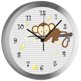 CreaDesign Funkwanduhr Funkuhr, Kinder Wanduhr, Kinderuhr, Kinderzimmer Affe hängend grau (geräuscharmes Uhrwerk) grau