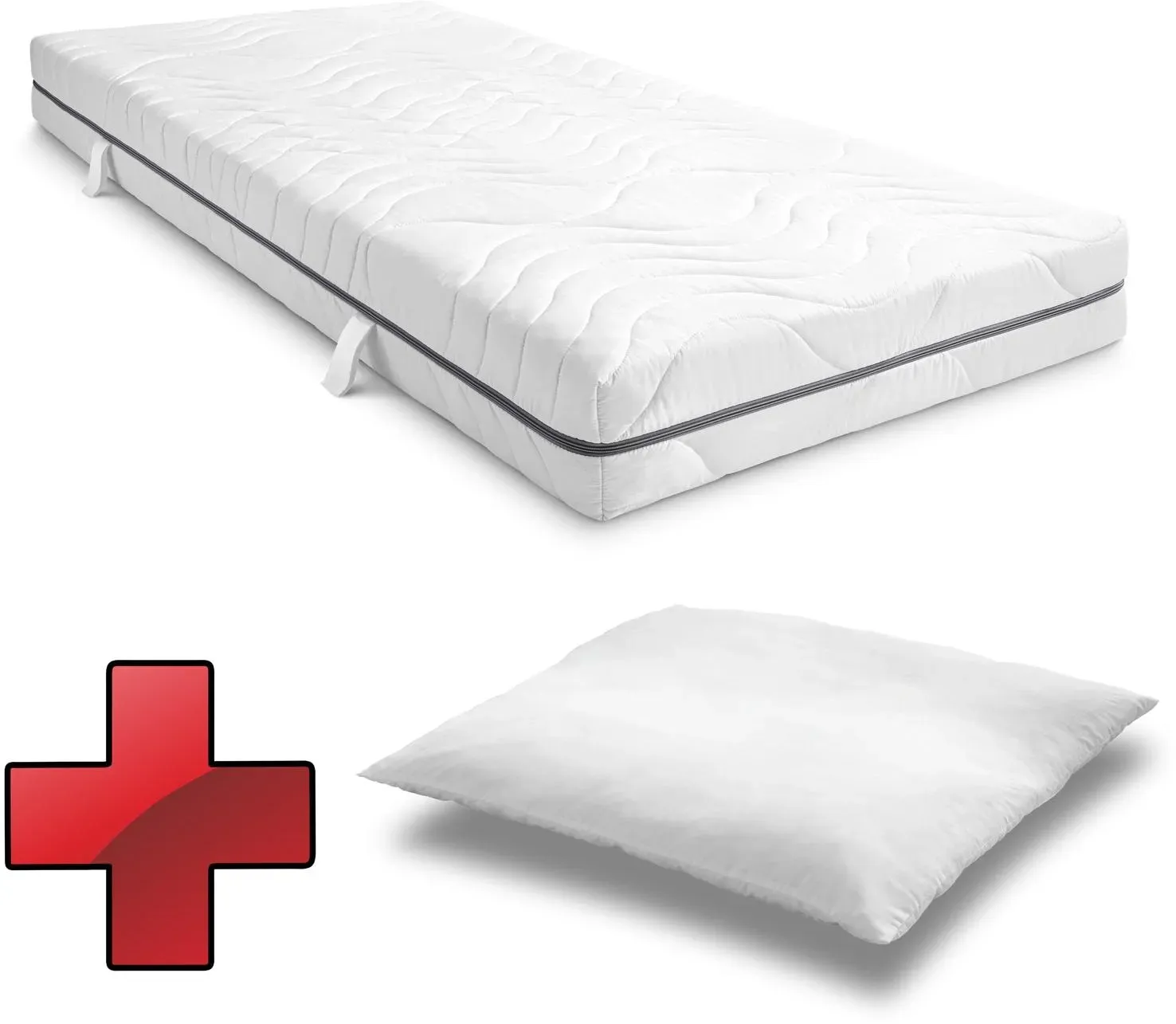 7 Zonen Viskoelastik-Matratze Sleezzz Smart 90 x 200 cm, Höhe 18 cm, Härtegrad H3 mit Air Memoryschaum + CloudComfort Basic Mikrofaser Kopfkissen 80 x 80 cm