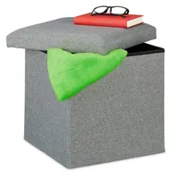 Relaxdays Sitzhocker mit Stauraum Polyester 37,5 x 37 x 37,5 cm Grau