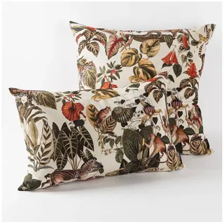 SCHÖNER LEBEN. Dekokissen SCHÖNER LEBEN. Kissenhülle Empire Jungle Dschungel natur grün rot beige|grün|rot rechteckig | 30 cm x 50 cm