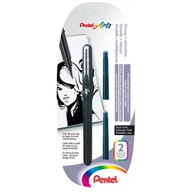 Pentel XGFKP/FP10 - Pocket Brush Blister-Pack Pinselstift mit 2 Patronen, schwarz