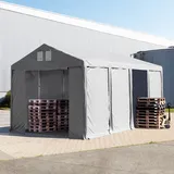TOOLPORT Lagerzelt 4x8 m Zelthalle mit 3m Seitenhöhe PVC 850 n grau wasserdicht Ganzjahreszelt mit Reißverschlusstor