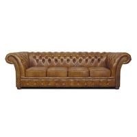 Casa Padrino Chesterfield Echtleder 4er Sofa braun 255 x 90 x H. 78 cm - Luxus Wohnzimmermöbel