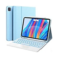 CHESONA iPad Pro 11 Hülle mit Tastatur, iPad Air 2022 Hülle mit Tastatur, 7-Farbige Beleuchtung, 2 Bluetooth Kanäles, Kabellose QWERTZ-Tastatur für iPad Pro 11, iPad Air 5/4 10.9 2022/2020, Blau