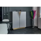 KAWOLA Highboard EMMA Kunstleder grau Fuß Edelstahl messingfarben