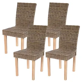 Mendler 4er-Set Esszimmerstuhl Littau, Korbstuhl Stuhl Küchenstuhl, Kubu-Rattan