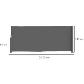 Outsunny Seitenmarkise 300 x 140 cm Dunkelgrau Metall