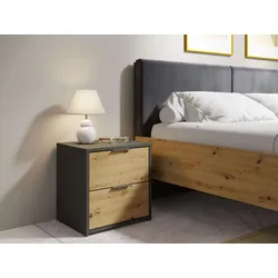 Nachtkonsole INOSIGN "Nachttische Loreto (2 Stücke), Maße: B/T/H 44/35/46 cm", grau (dunkelgrau, natur), B:44cm H:45,9cm T:35cm, Sideboards, Nachttische (SET) mit 2 Schubladen und dezenten, metallischen Griffen