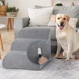 Famanu Hundetreppe für Bett und Sofa - Waschbarer Schaumstoff, grau