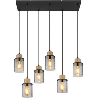 GLOBO Pendellampe 4-flg. 62 cm schwarz Holz Rauchglas