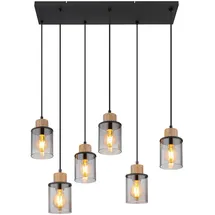 GLOBO Pendellampe 4-flg. 62 cm schwarz Holz Rauchglas