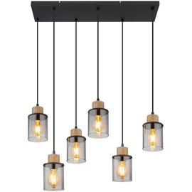 GLOBO Pendellampe 4-flg. 62 cm schwarz Holz Rauchglas
