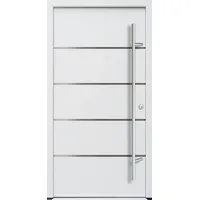 Krongart Haustür Frankfurt HT68 - Stahl, 980 x 2080 mm, DIN links nach innen öffnend, ohne Verglasung, 3-fach Verriegelung Winkhaus, weiss
