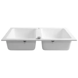 Sapho Doppel-Granitspüle rechts Einbauart Weiß Handbetätigung 780 x 475 mm