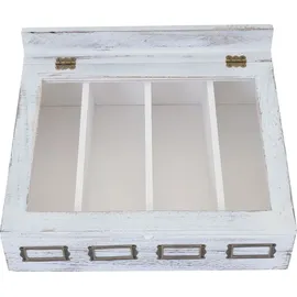 Mendler Aufbewahrungsbox HWC-C25, Teebox Schmuckkästchen Kiste, Paulownia 17x37x33cm ~ weiß, shabby