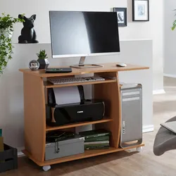 Kadima Design Laptoptisch Computertisch: 3D-Ecken, Stauraum, Spanplattenkonstruktion, Rollen. Beige, 90x50x71 cm