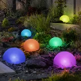 GLOBO Solarleuchte Farbwechsel Kugellampe Außen Stecklampe Halbkugel Gartendeko Solar, weiß, 5x RGB LED bunt, DxH 15x19 cm, 5er Set