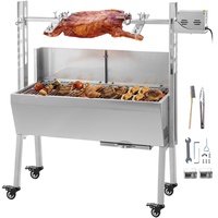 VEVOR BBQ Spießgrill Tisch Spießbratengrill mit Grillmotor für Hähnchen Lamm, Rind oder Rollbraten, mit höhenverstellbarer Spieß für bis zu 60 kg Grillgut, Grillfläche Holzkohlegrill: ca. 88 x 44 cm