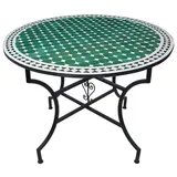 Saharashop Handmade Mosaiktisch Fliesentisch Rund Ø 100 cm Grün Gartentisch Esstisch Balkontisch Terrassentisch Mediterraner Orientalischer