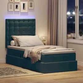 vidaXL Bett mit Stauraum und LED mit LED Dunkelgrün 90 x 200 cm Samt