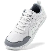 HOBIBEAR Breite Barfußschuhe für Herren und Damen, Null-Drop-Sohle, Walking-Trailrunning-Sneaker, Weiß/Grau, 38.5 EU - 40 EU Weit