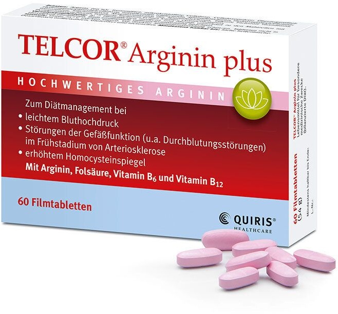 Telcor Arginin plus B-Vitamine zur Unterstützung bei leichtem Bluthochdruck + Durchblutungsstörungen