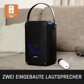 Lenco BTC-060BK - Karaoke-Set mit Bluetooth®, wiederaufladbarem Akku, drahtlosem Karaoke-Mikrofon und Disco-LED-Beleuchtung