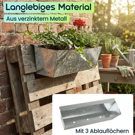 ideoon garden Premium Pflanzkasten für Europaletten mit Hängeschiene aus verzinktem Metall, Paletteneinsatz & Balkonkasten für Geländer bis 2,5 cm Breite, Silber