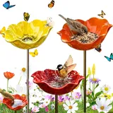 Blumen Gartenstecker VogelträNke, 2026 Neu Bienen TräNke Blume, 2/3 Stück VogelträNke Metall Futterstation Vögel Gartenstecker, Bienentränken Blume für Den Garten (3 Stück-C)