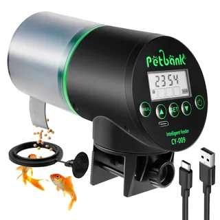 Petbank Futterautomat Aquarium, Fischfutterautomat Automatischer Fischfutterspender mit USB-Ladekabel, Fisch Futterautomaten für Aquarium Fischtank Schwarz