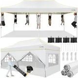 Hoteel Pavillon 3x6 Wasserdicht Stabil Winterfest,Verstärkter Faltpavillon mit Sechskantrohr-Gestell,Anti-UV Partyzelt Faltbar Gartenpavillon für Märkte,Tragetasche mit Rollen,4 Sandsäcke,Weiß