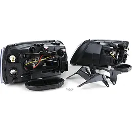 Tenzo-R Klarglas H7 H1 Scheinwerfer schwarz mit LWR Motor Paar für VW Bus T5 03-09