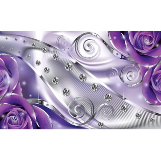Forwall Fototapete lila Blumen 3D Abstrakt Rosen Luxus Diamant Moderne Wohnzimmer Schlafzimmer Vlies Tapete Wandtapete UV-Beständig Hohe Auflösung Montagefertig (2497, VEL (152x104 cm) 1 Bahn)
