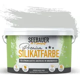 SEEBAUER diy Silikatfarbe Hellgrau 2,5L für Innen (No. 222 Grey Stone) Atmungsaktive Mineralfarbe für Allergiker - Abwaschbare Wandfarbe - Grautöne hohe Deckkraft