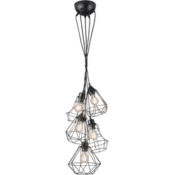 Hängeleuchte Esszimmerlampe Pendelleuchte Gitter Vintage Hängelampe 5 Flammig schwarz, Metall, verschiedene Formen, 5x E27, DxH 50x150 cm