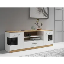 Home Affaire Lowboard HOME AFFAIRE "Ribe,160cm breit,55cm hoch,Oberplatte massiv", weiß (weis, eiche), B:160cm H:55cm T:35cm, FSC-zertifizierter Holzwerkstoff, Massivholz, Sideboards, Lowboard, Oberplatte Massivholz,schwarze Metall Griffe,2 Türen mit Glaseinsatz