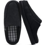 ONCAI Hausschuhe Herren mit Orthopädische Arch Support, Komfort Baumwolle Memory Foam Plantar Fasciitis Haus Hausschuhe Warme Clogs Indoor Outdoor Rutschfest Gummisohle Filz Schwarz Größe 47 - 47 EU