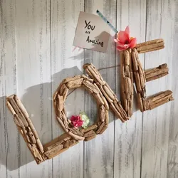 Wanddeko Love Holz Braun Teak