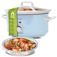 TurboTronic/Slow Cooker / 3,5 L/rot/weiß, hellblau/weiß, schwarz/Schongarer mit Warmhaltefunktion, Dampfgarer, Schmortopf, Gartopf, Sous Vide Garer, Retro-Look (blau)