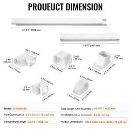 Vevor Mini-Split-Line-Set-Abdeckung 76,2 mm x 4830 mm PVC