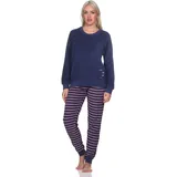 Normann Damen Frottee Langarm Schlafanzug mit Bündchen - auch in Übergrössen, Farbe:Marine, Größe:40-42 - 40-42